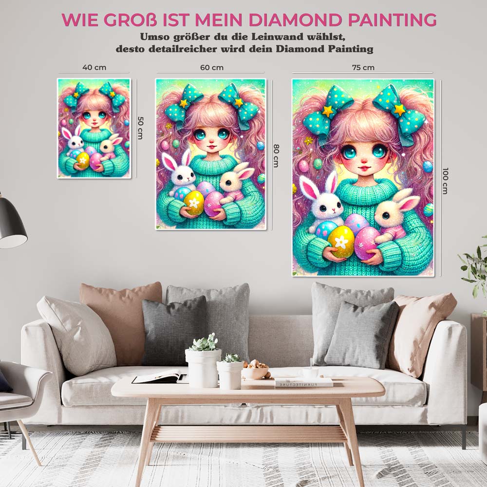 5D Diamond Painting AB Steine – Osterzauber mit Mia und den Hasen