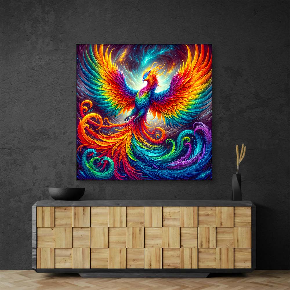 5D Diamond Painting AB Steine – Phönix Ignis in Flammenfarben mit 100 Farben, Unique-Diamond