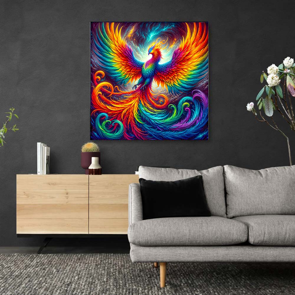 5D Diamond Painting AB Steine – Phönix Ignis in Flammenfarben mit 100 Farben, Unique-Diamond