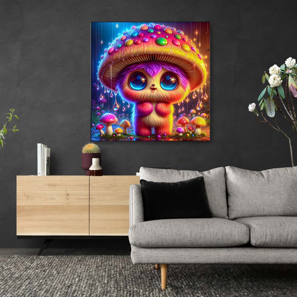 5D Diamond Painting AB Steine – Pilzchen Puki im Zauberwald mit 100 Farben, Unique-Diamond
