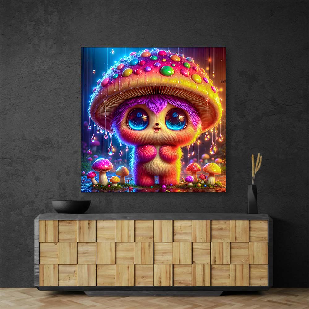 5D Diamond Painting AB Steine – Pilzchen Puki im Zauberwald mit 100 Farben, Unique-Diamond