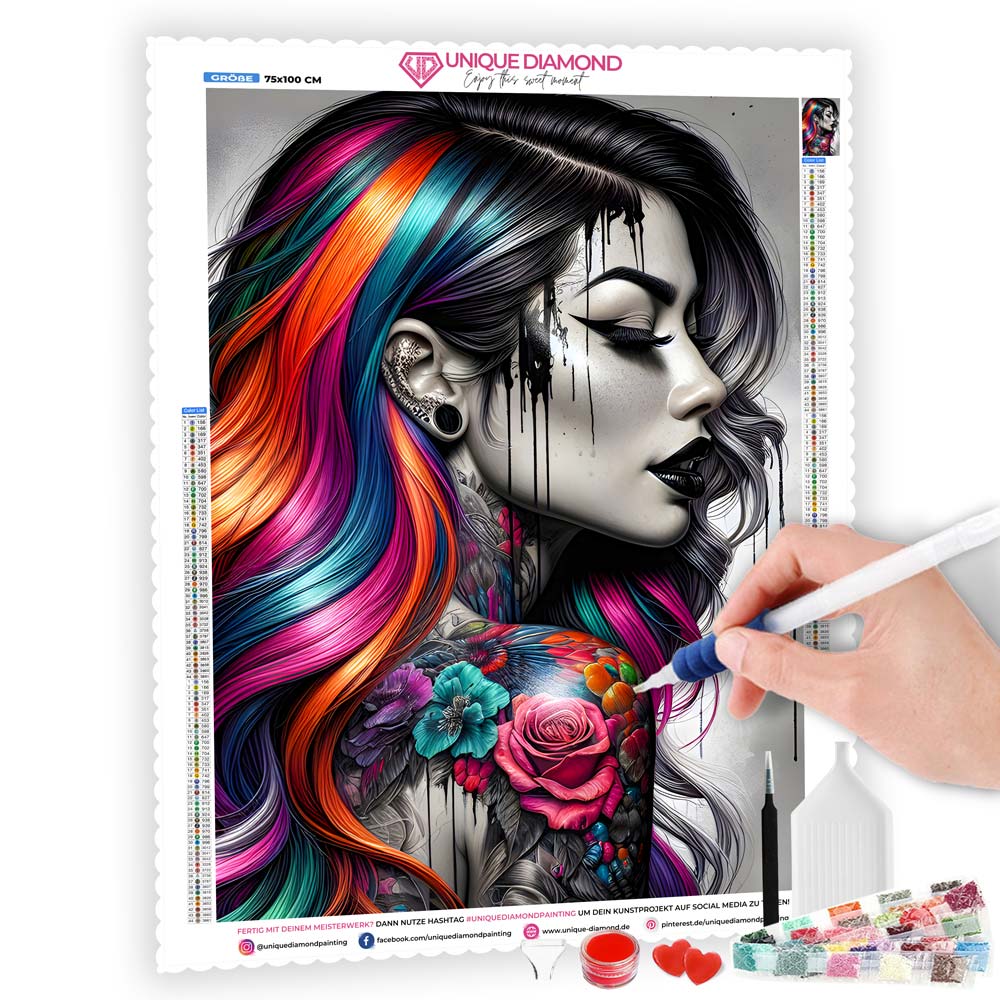 5D Diamond Painting AB Steine – Rebellin Aurora mit 100 Farben, Unique-Diamond