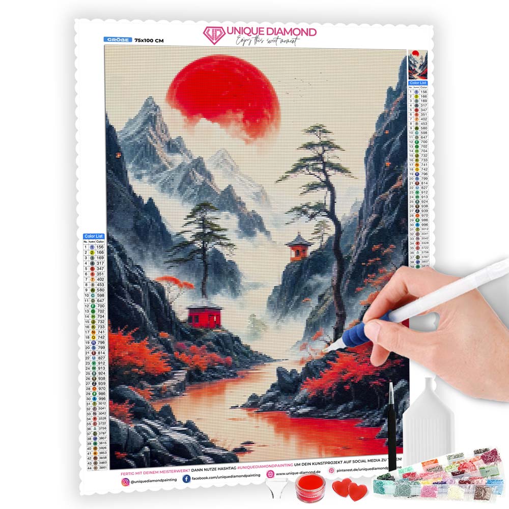 5D Diamond Painting AB Steine – Red Moon Serenity, Unique-Diamond