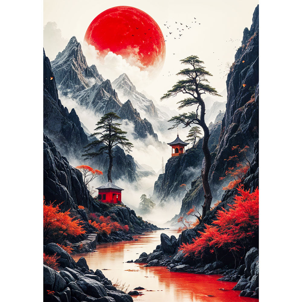 5D Diamond Painting AB Steine – Red Moon Serenity, Unique-Diamond