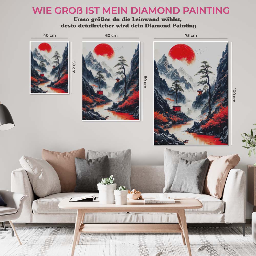 5D Diamond Painting AB Steine – Red Moon Serenity, Unique-Diamond
