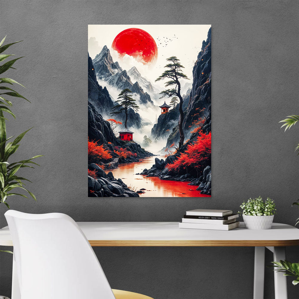 5D Diamond Painting AB Steine – Red Moon Serenity, Unique-Diamond