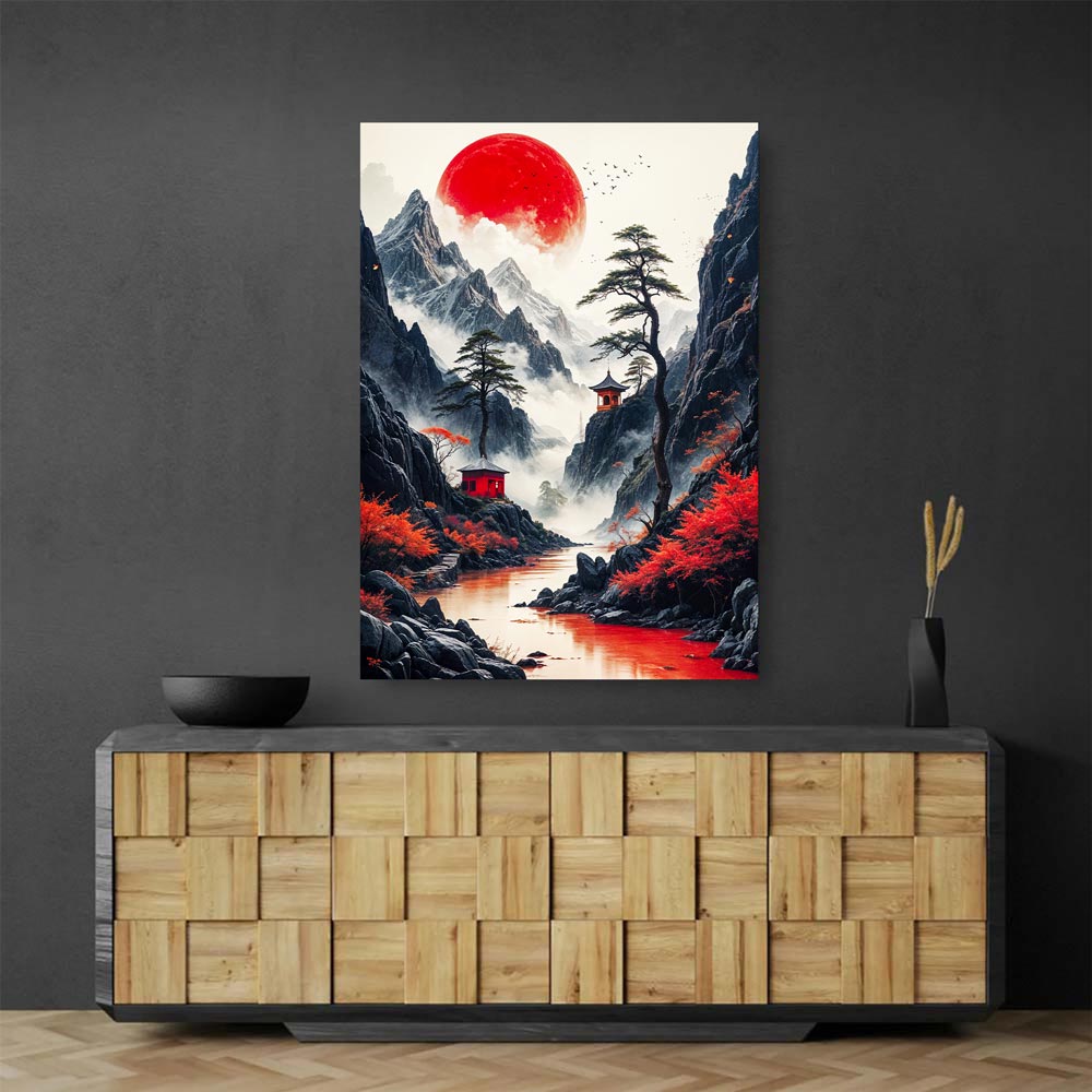 5D Diamond Painting AB Steine – Red Moon Serenity, Unique-Diamond