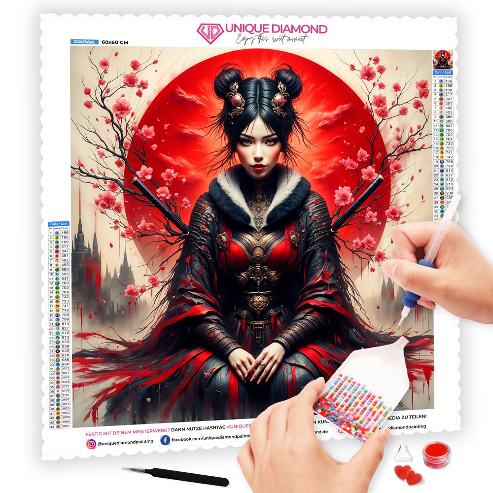5D Diamond Painting AB Steine – Scarlet Blossom, Unique-Diamond
