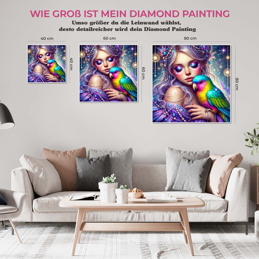 5D Diamond Painting AB Steine – Sternenelfe mit Regenbogenvogel, Unique-Diamond