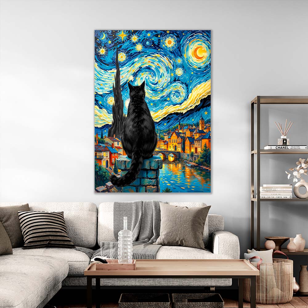 5D Diamond Painting AB Steine – Sternennacht mit Katze, Unique-Diamondd
