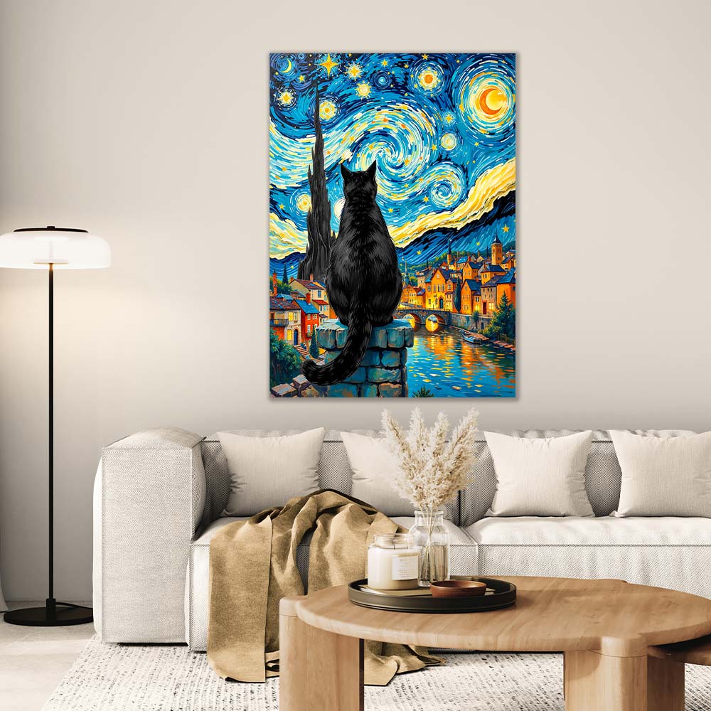 5D Diamond Painting AB Steine – Sternennacht mit Katze, Unique-Diamondd