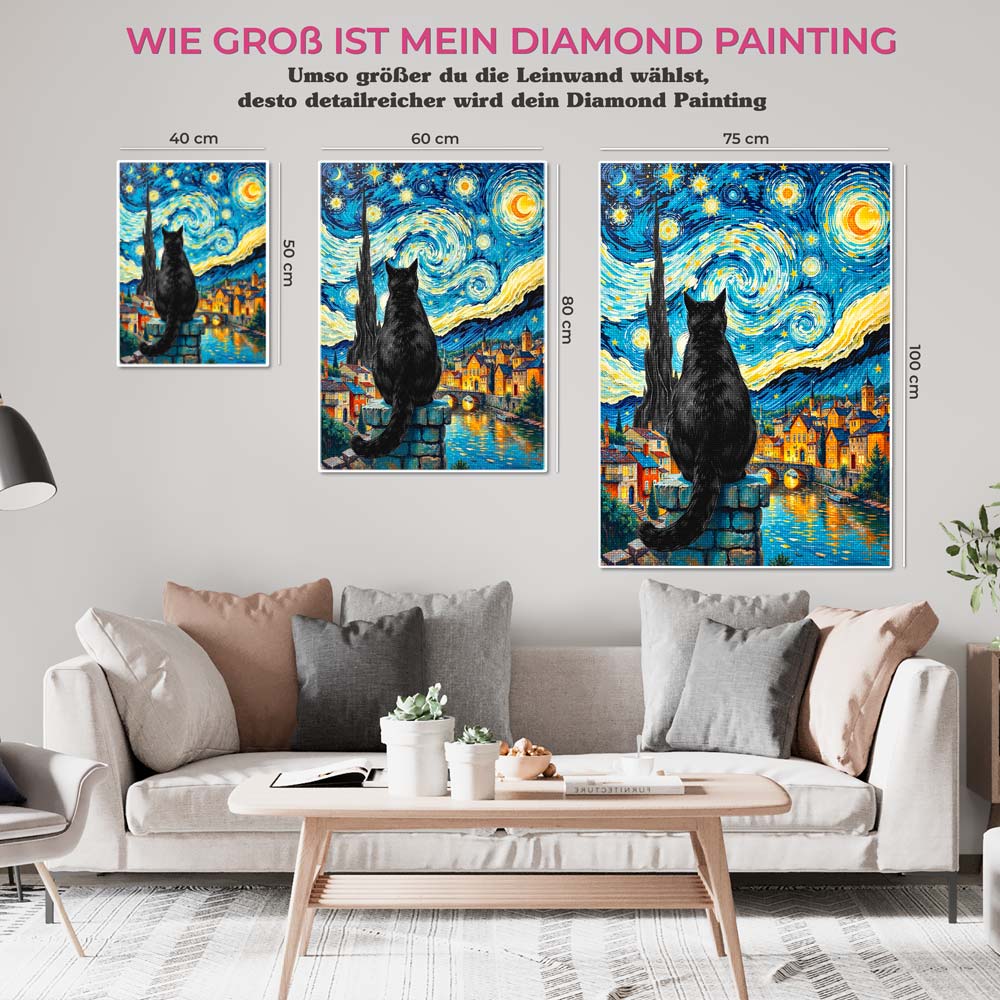 5D Diamond Painting AB Steine – Sternennacht mit Katze, Unique-Diamondd