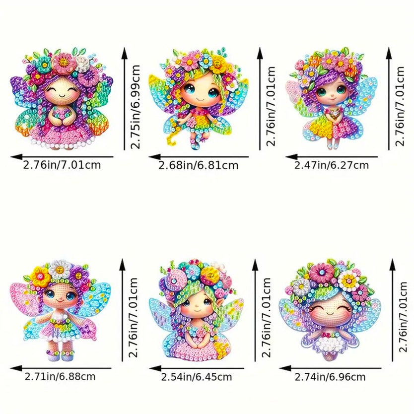 5D Diamond Painting Anhänger – Feenzauber und Blütenglück 6 Stück