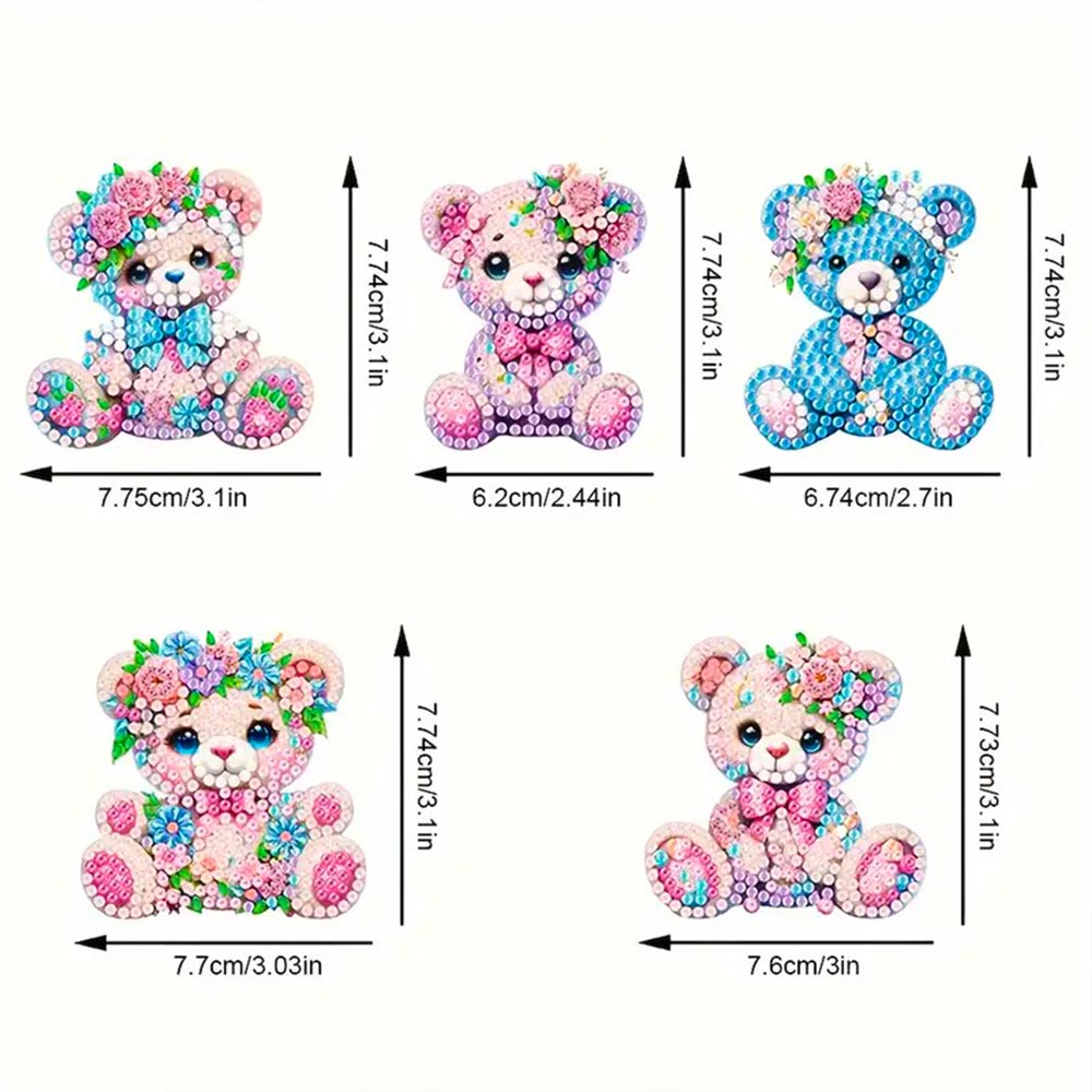 5D Diamond Painting Anhänger – Teddys im Blumenparadies 5 Stück, Unique-Diamond