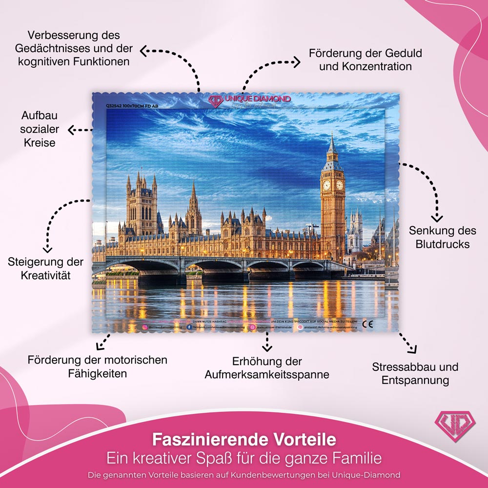 5D Diamond Painting Aussicht auf Big Ben, Unique-Diamond