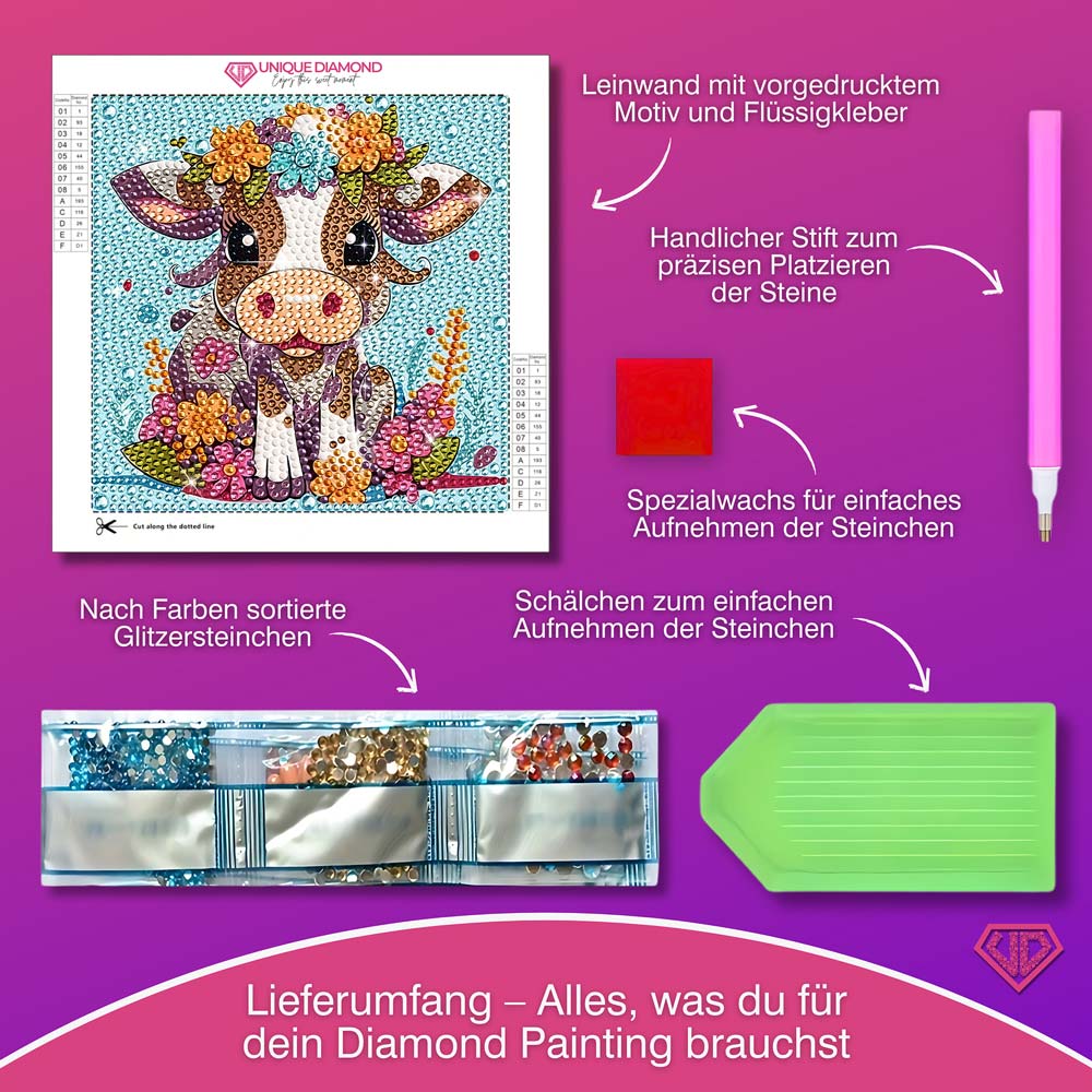 5D Diamond Painting Blumen-Kälbchen Lotta mit Strasssteinchen, Unique-Diamond