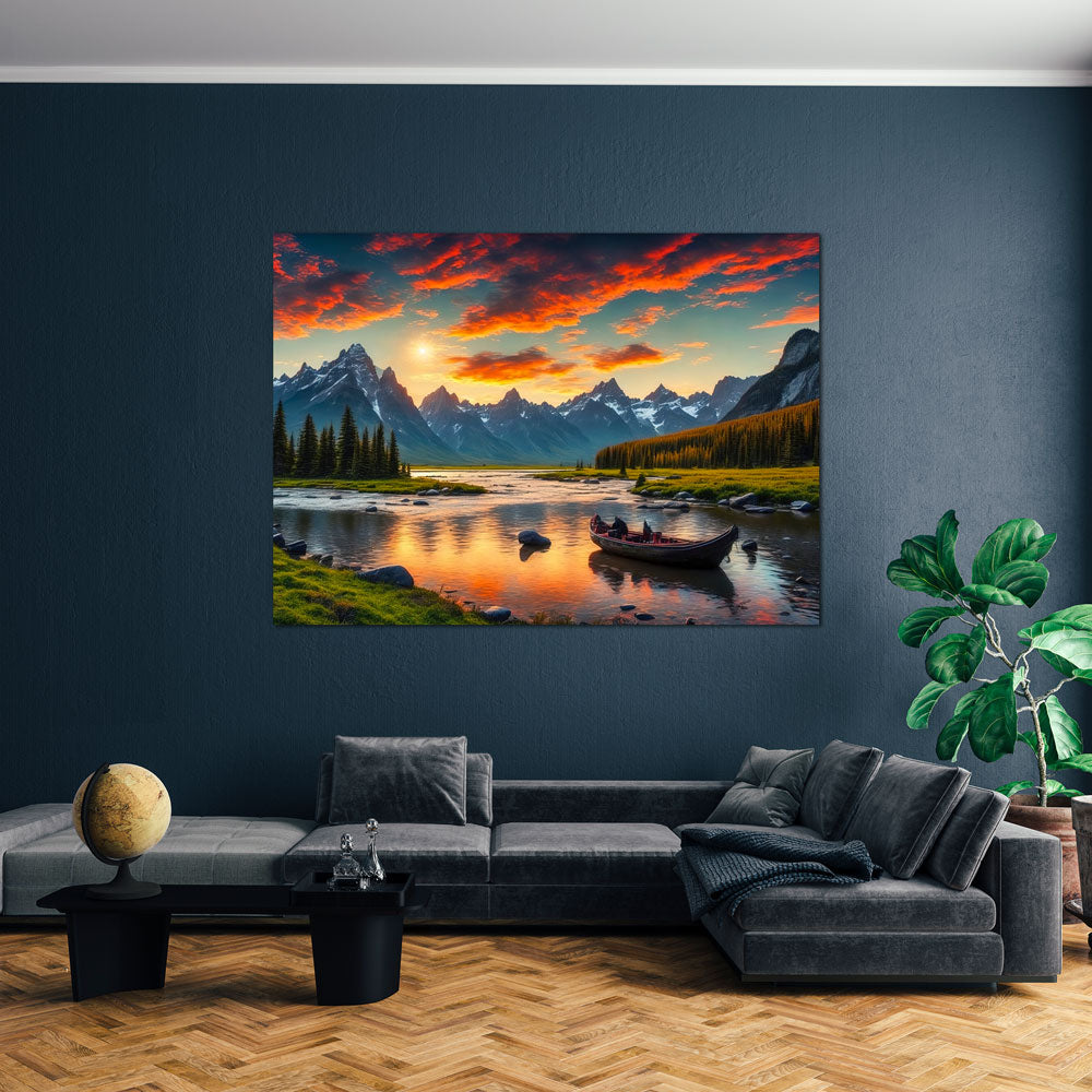5D Diamond Painting Bootsfahrt in den Bergen, Unique-Diamond