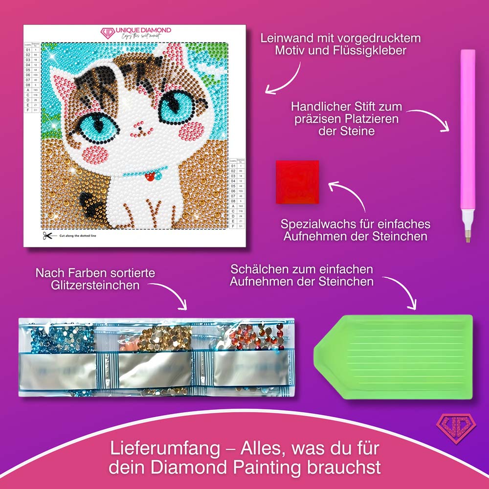 5D Diamond Painting Cat With Blue Eyes mit Strasssteinchen, Unique-Diamond