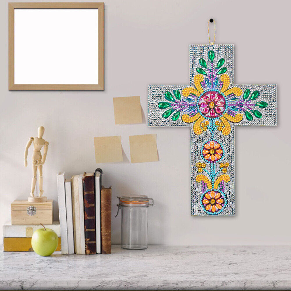 5D Diamond Painting Dekoanhänger Kreuz mit Blume, Unique-Diamond