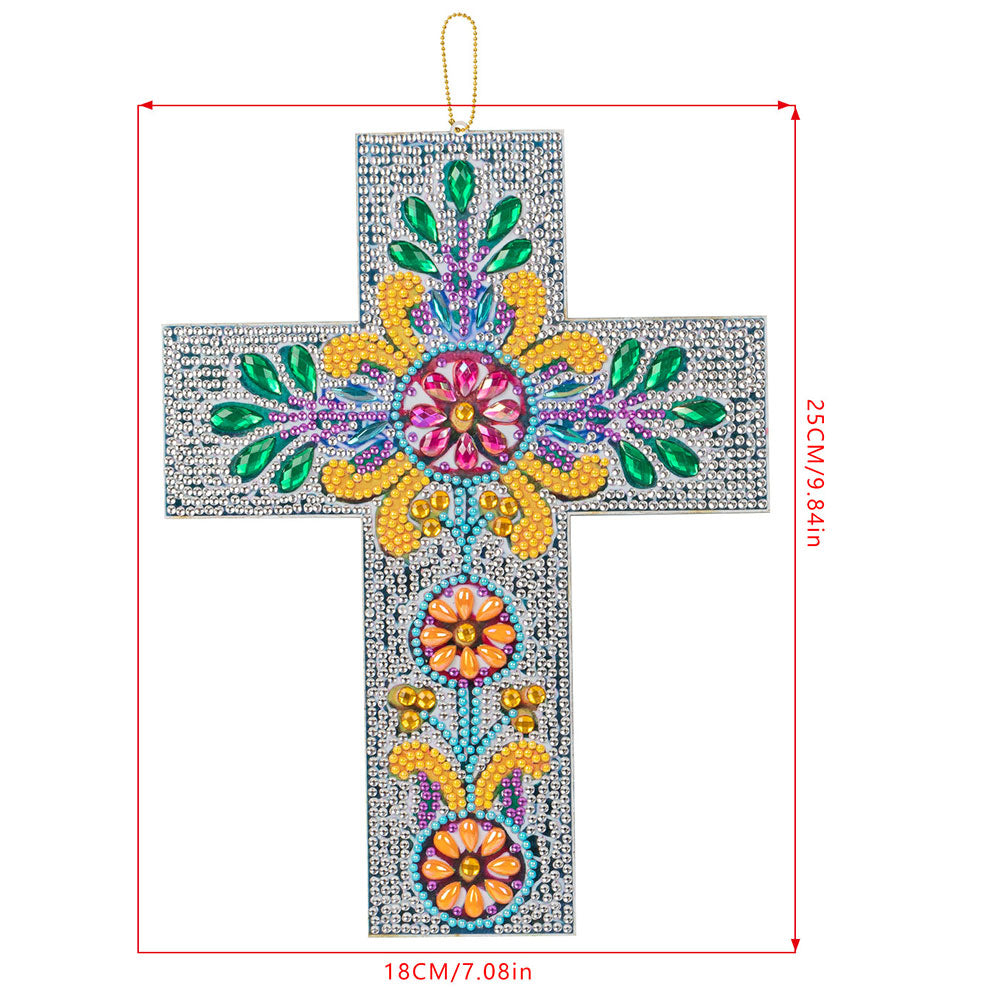 5D Diamond Painting Dekoanhänger Kreuz mit Blume, Unique-Diamond