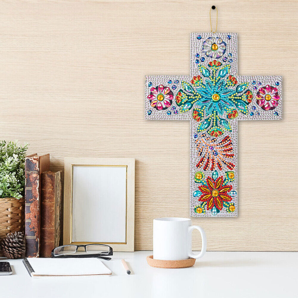 5D Diamond Painting Dekoanhänger Kreuz mit Blumen, Unique-Diamond