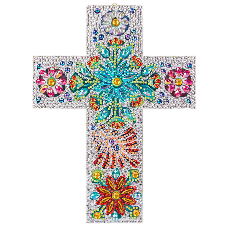 5D Diamond Painting Dekoanhänger Kreuz mit Blumen, Unique-Diamond