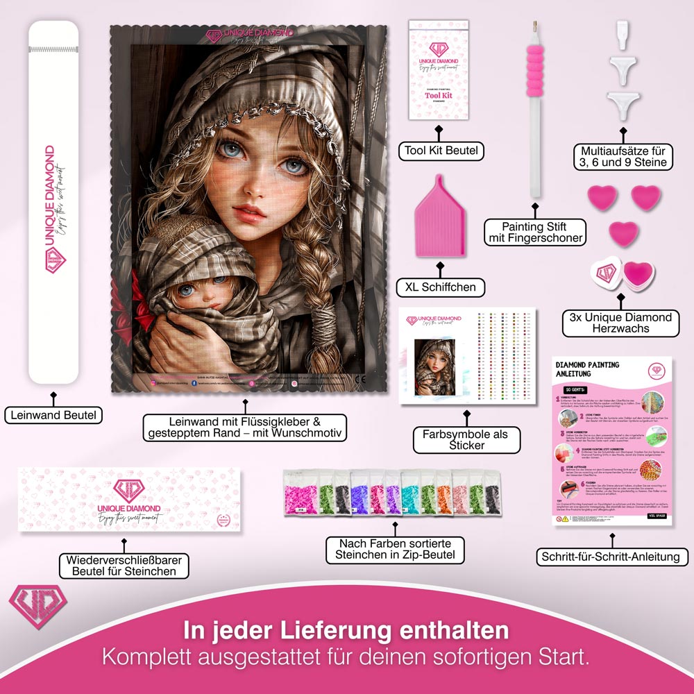 5D Diamond Painting – Emilia & Liora – Geborgenheit im Morgengrauen