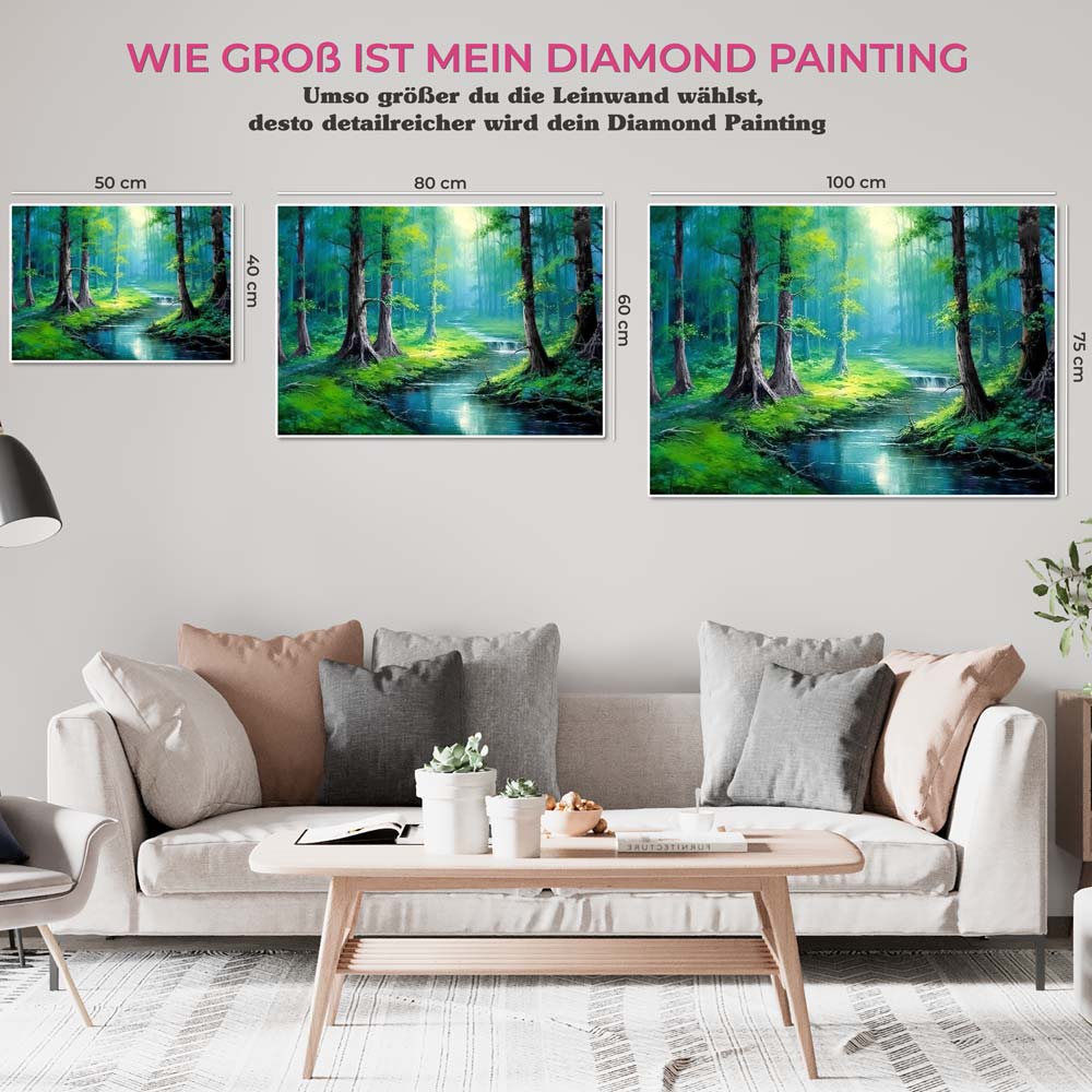 5D Diamond Painting AB Steine Fluss im Wald, Unique-Diamond