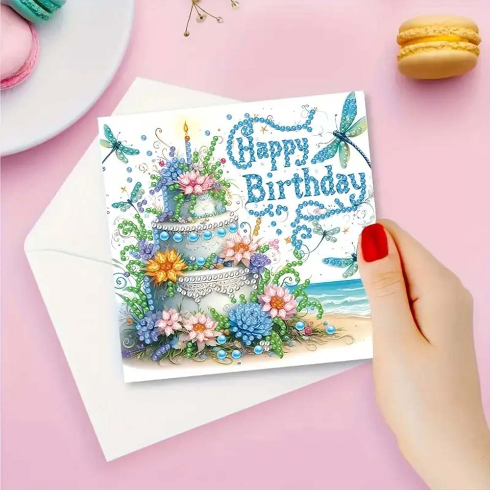 5D Diamond Painting Grußkarten Happy Birthday 6 Stück, Unique-Diamond