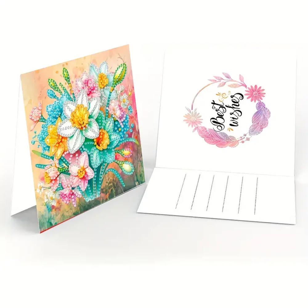 5D Diamond Painting Grußkarten – Blumenpracht 6 Stück, Unique-Diamond