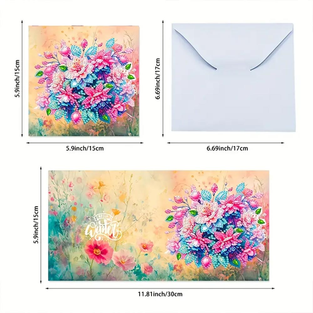 5D Diamond Painting Grußkarten – Blumenpracht 6 Stück, Unique-Diamond