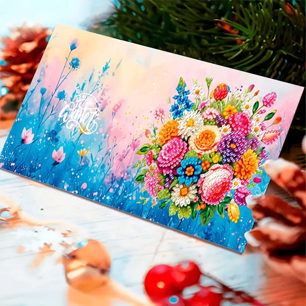 5D Diamond Painting Grußkarten – Blumenzauber 6 Stück, Unique-Diamond