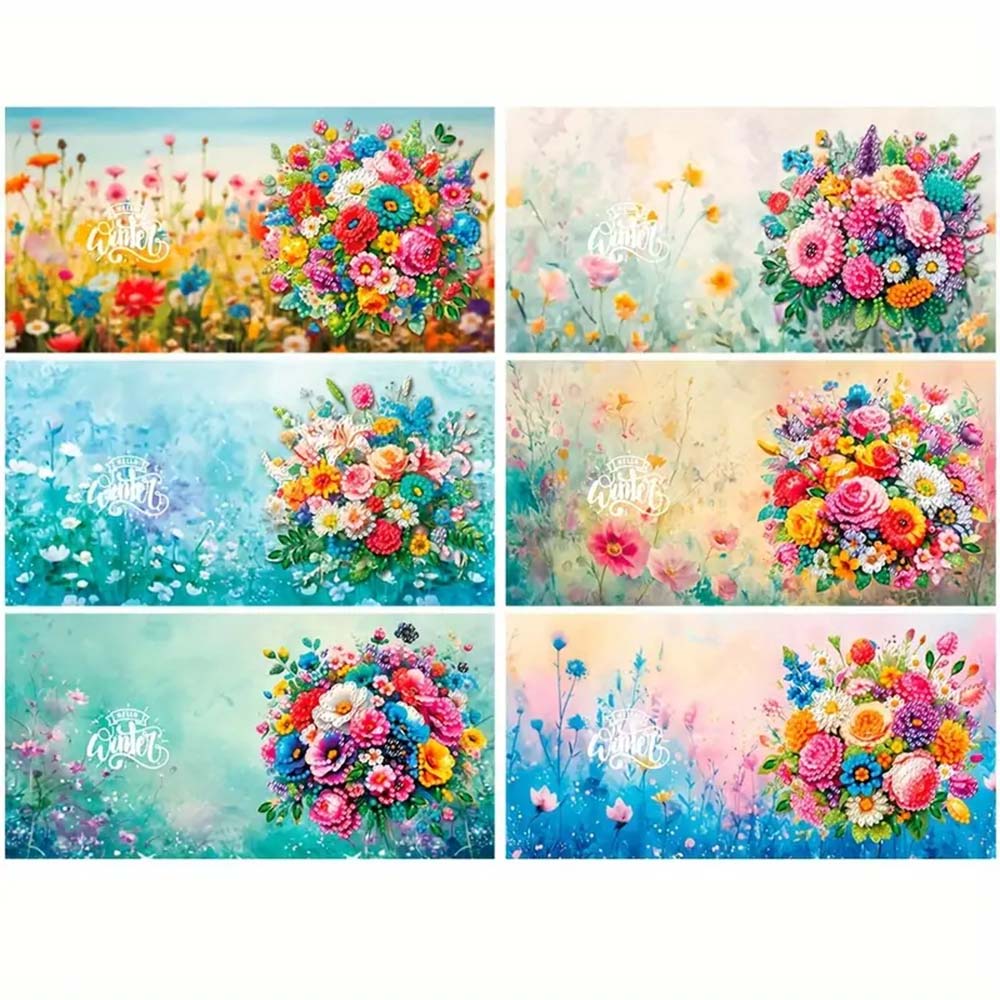5D Diamond Painting Grußkarten – Blumenzauber 6 Stück, Unique-Diamond