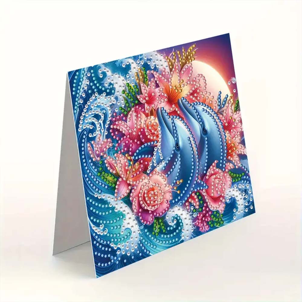 5D Diamond Painting Grußkarten – Delfinliebe Edition, Unique-Diamond