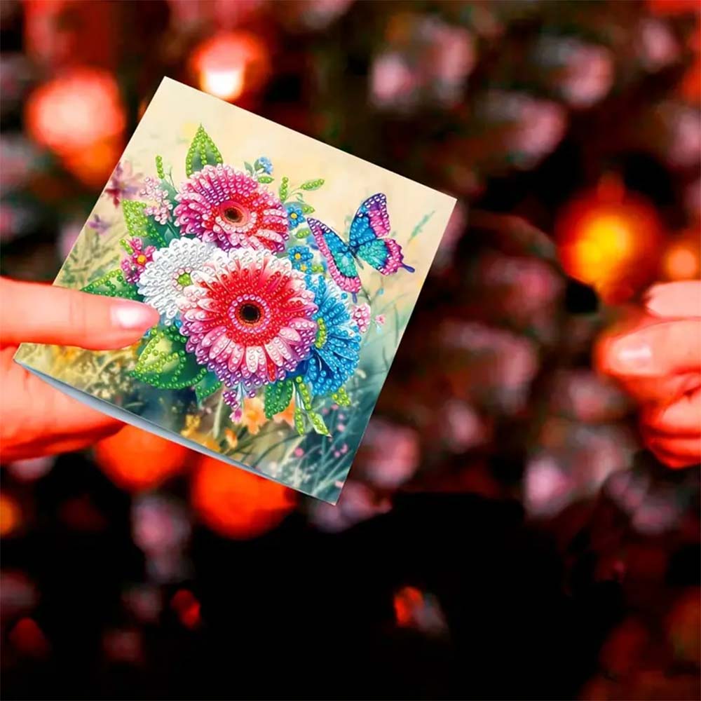 5D Diamond Painting Grußkarten – Elegante Blütenpracht 6 Stück, Unique-Diamond