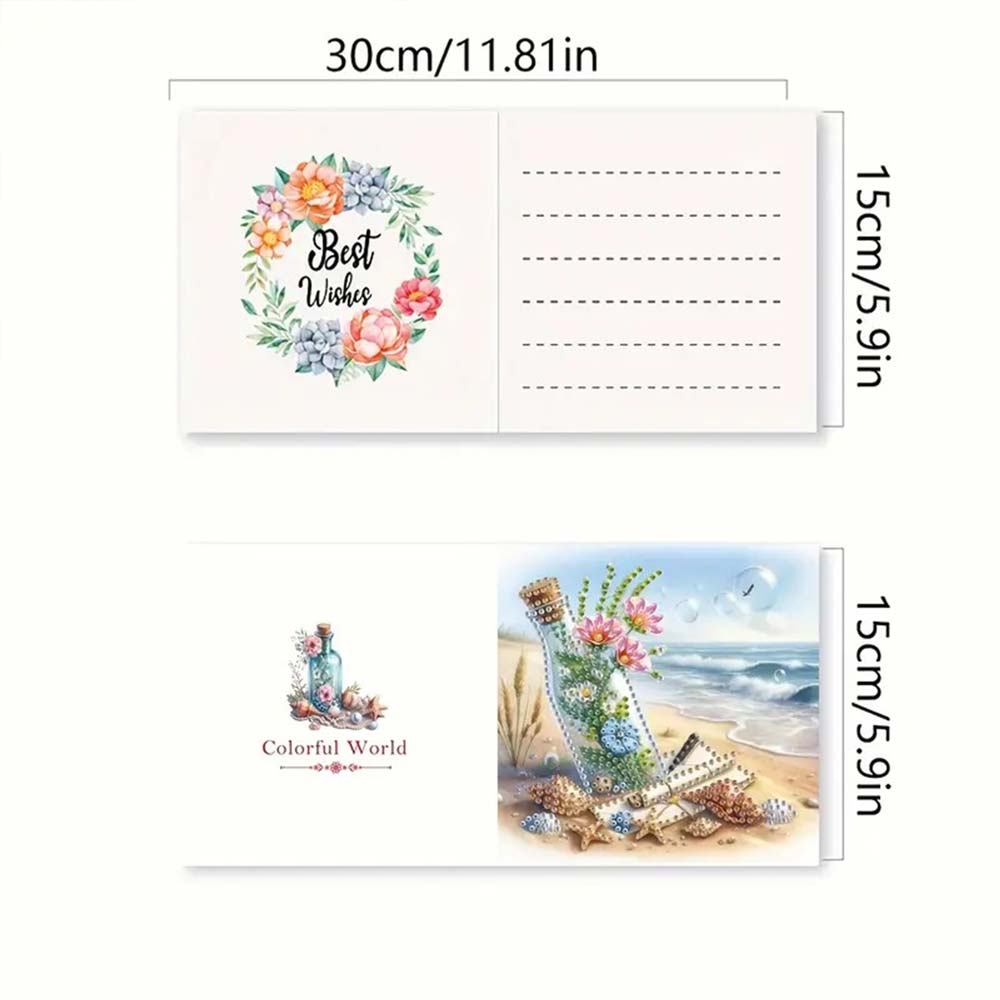 5D Diamond Painting Grußkarten – Flaschenpost am Meer, Unique-Diamond