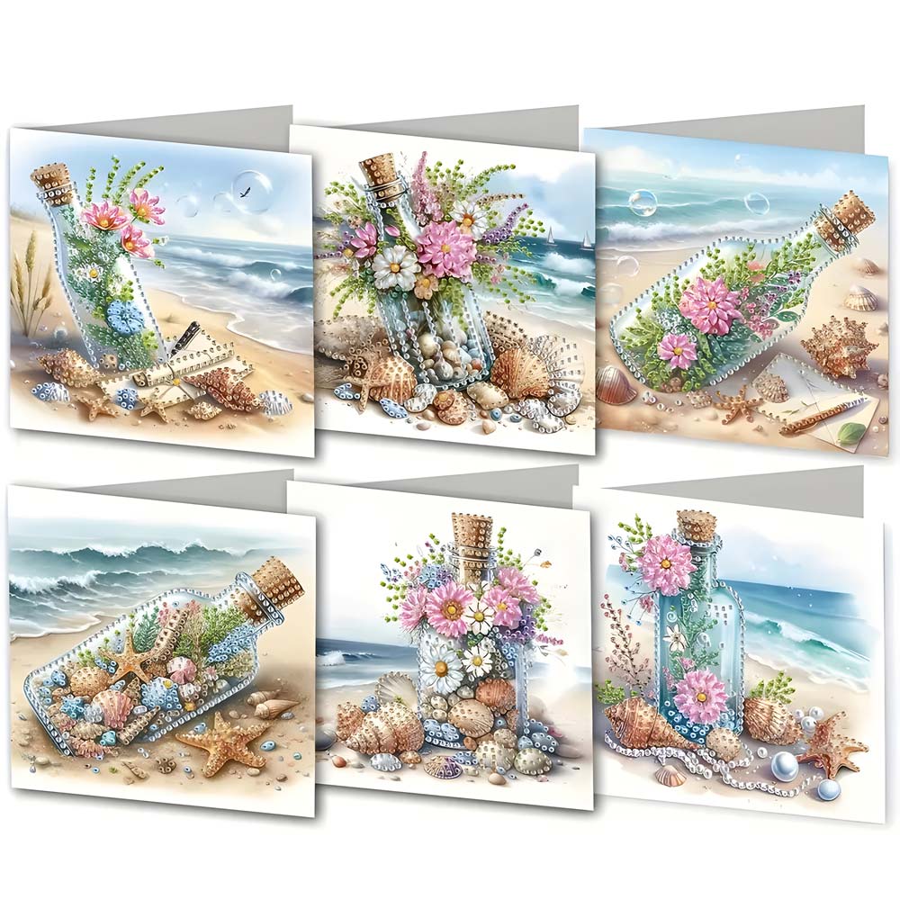 5D Diamond Painting Grußkarten – Flaschenpost am Meer, Unique-Diamond