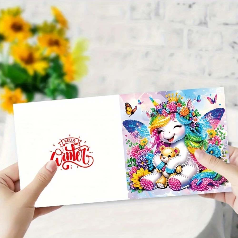 5D Diamond Painting Grußkarten – Regenbogen-Einhörner 6 Stück, Unique-Diamond