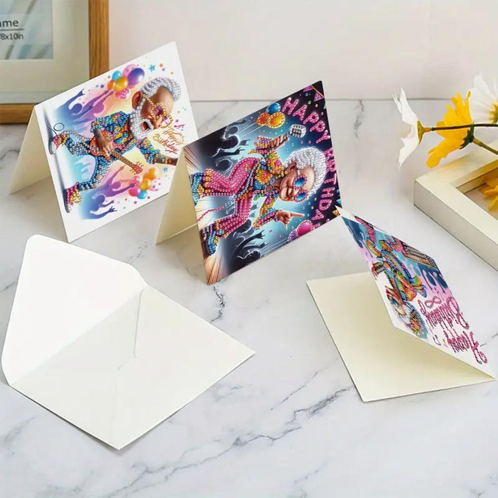 5D Diamond Painting Grußkarten – Rockenden Senioren, Unique-Diamond