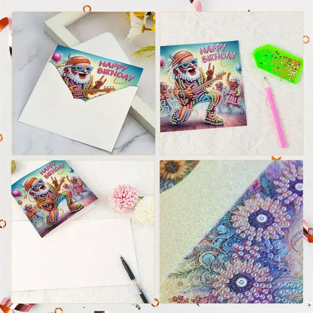 5D Diamond Painting Grußkarten – Rockenden Senioren, Unique-Diamond