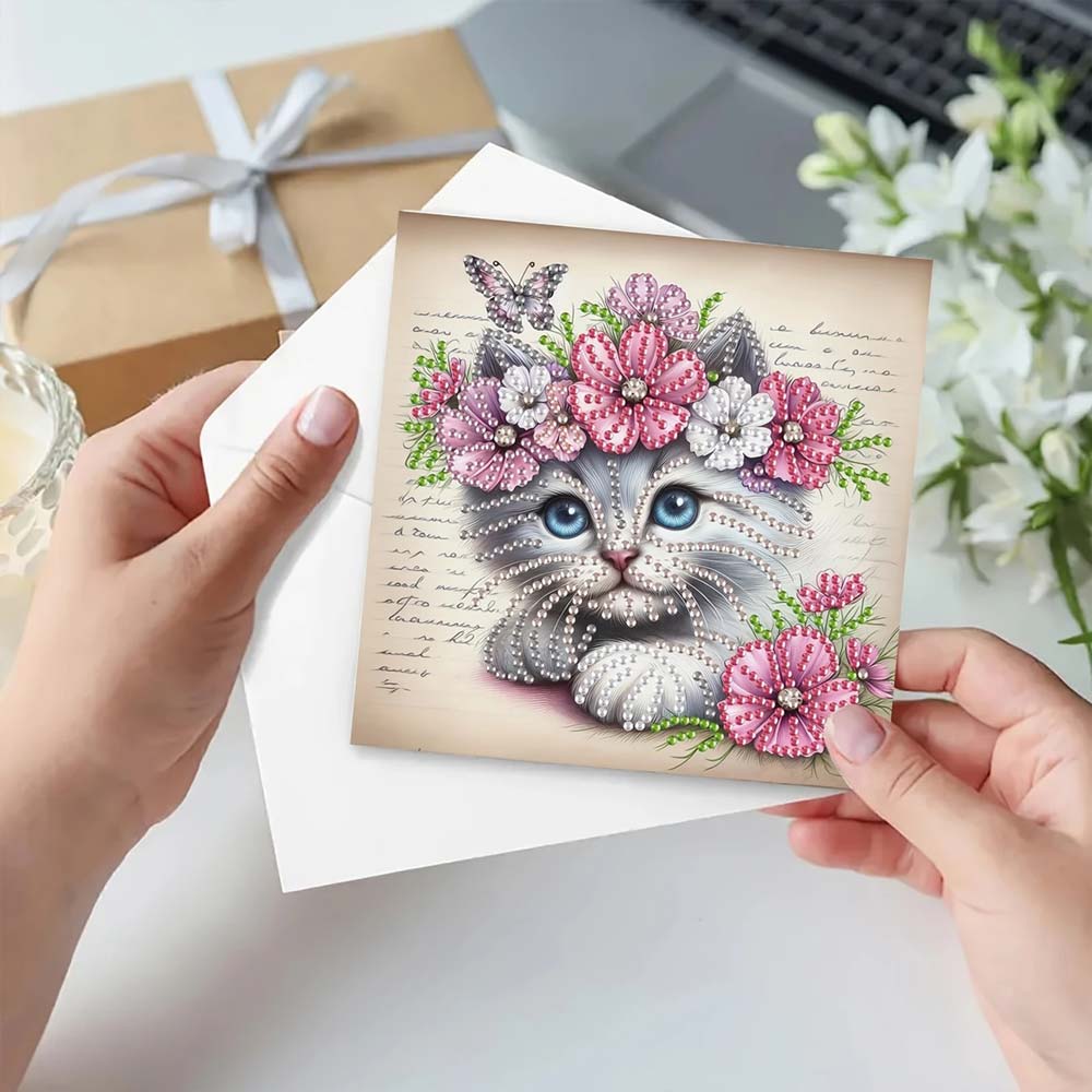 5D Diamond Painting Grußkarten – Tierische Blumengrüße 6 Stück, Unique-Diamond