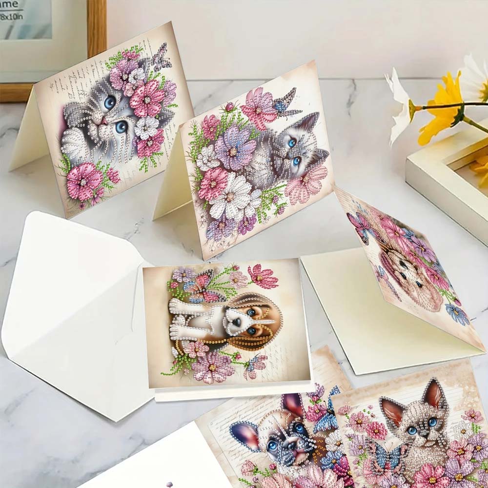 5D Diamond Painting Grußkarten – Tierische Blumengrüße 6 Stück, Unique-Diamond