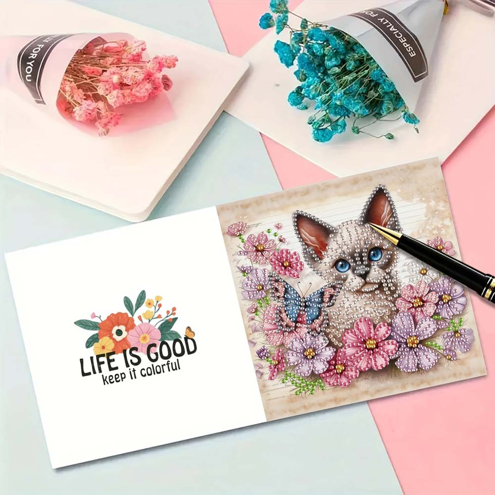 5D Diamond Painting Grußkarten – Tierische Blumengrüße 6 Stück, Unique-Diamond
