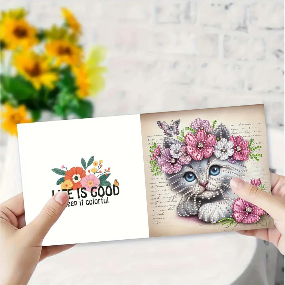 5D Diamond Painting Grußkarten – Tierische Blumengrüße 6 Stück, Unique-Diamond