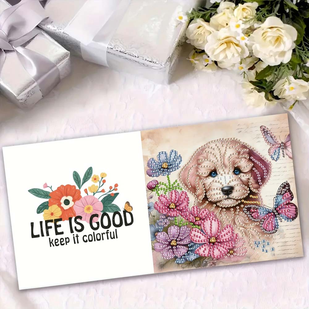 5D Diamond Painting Grußkarten – Tierische Blumengrüße 6 Stück, Unique-Diamond