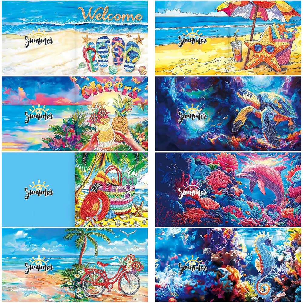 5D Diamond Painting Grußkarten – Tropische Sommerfreude 8 Stück, Unique-Diamond