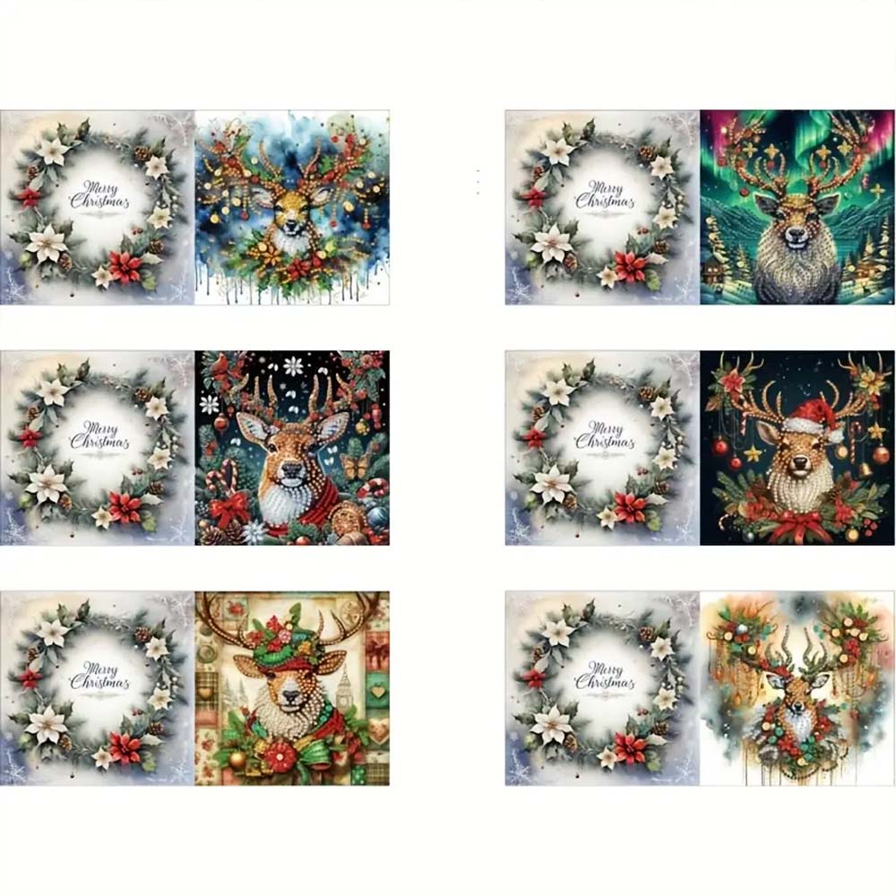 5D Diamond Painting Grußkarten – Weihnachts-Hirsche im Glanz der Lichter, Unique-Diamond