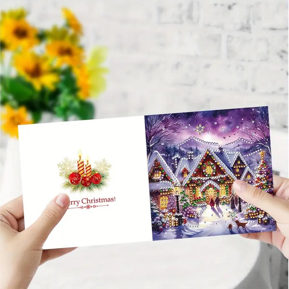 5D Diamond Painting Grußkarten – Winterliche Dorfidylle Unique-Diamond