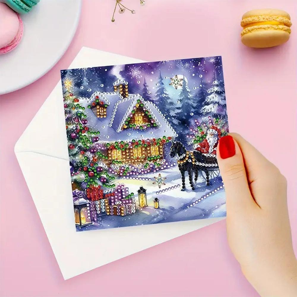 5D Diamond Painting Grußkarten – Winterliche Dorfidylle Unique-Diamond