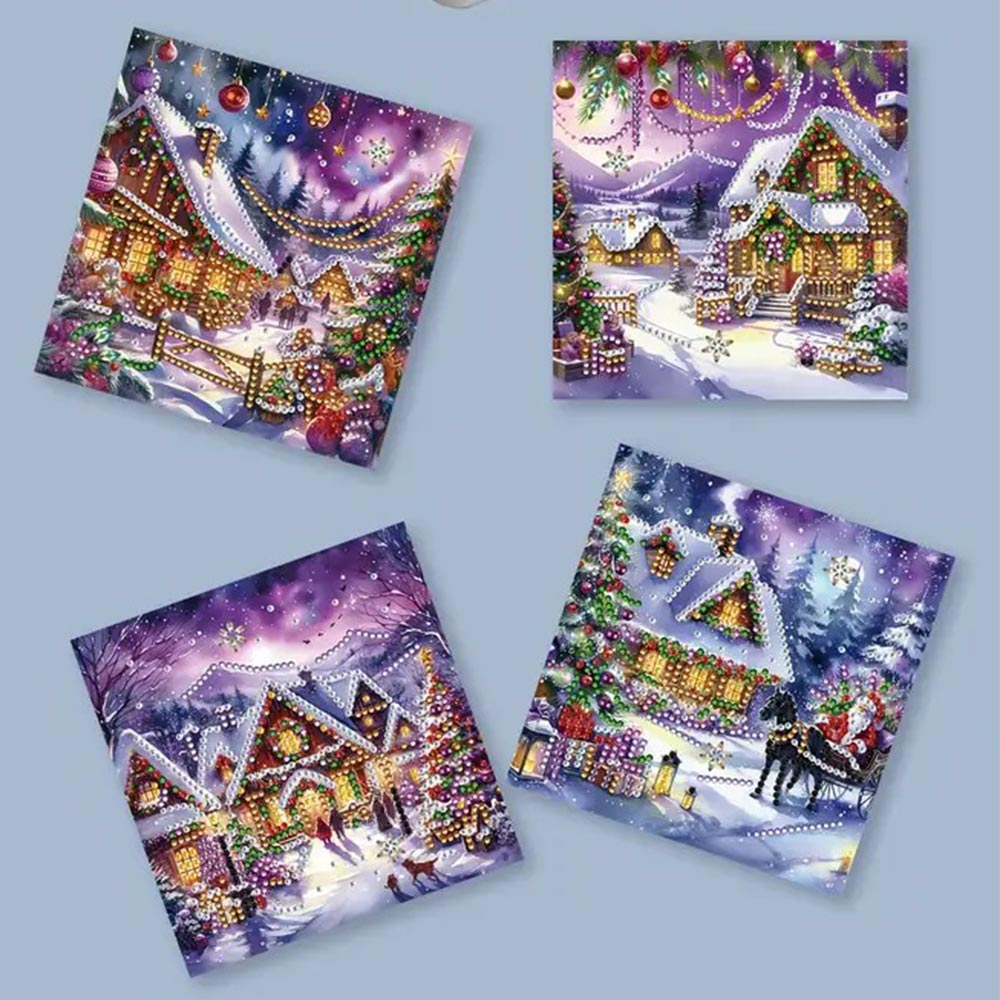 5D Diamond Painting Grußkarten – Winterliche Dorfidylle Unique-Diamond
